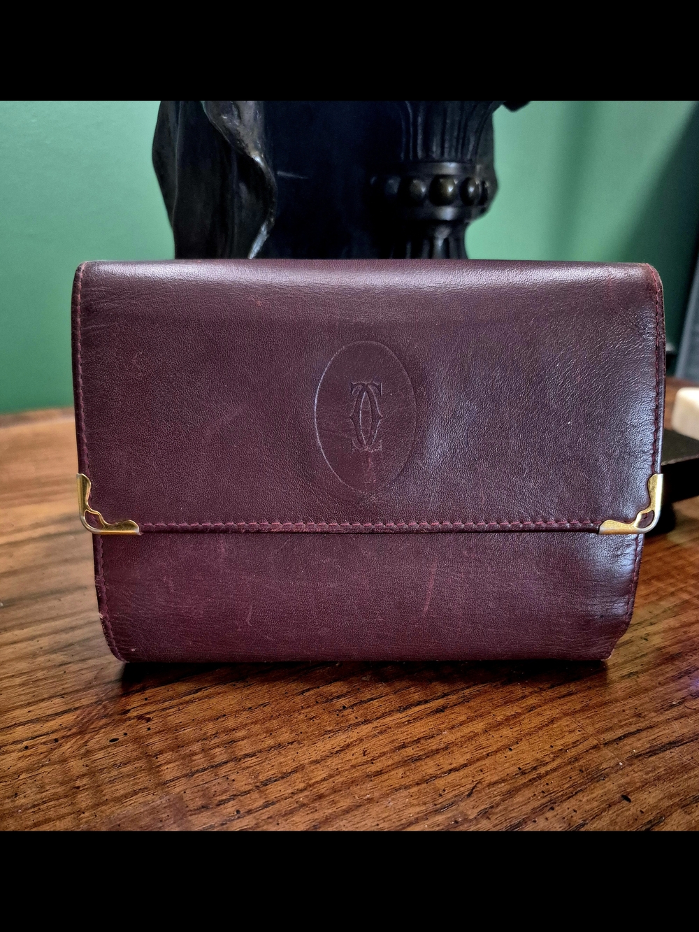 Cartier Bordeaux Leather Wallet Card Holder‎ Coin Purse With COA